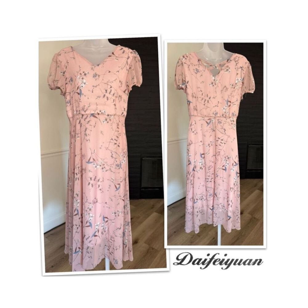 Daifeiyuan Pink Floral Dress, Size Medium